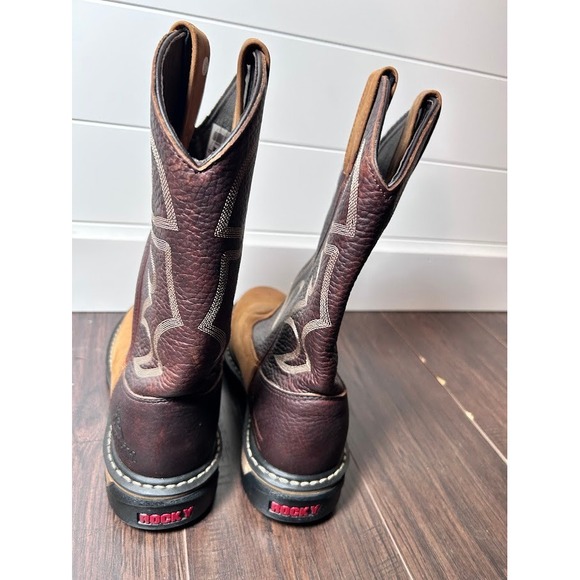 Rocky 2732 Branson CzyHrse  9.5 W Western Boots Brown Tan Leather Stitching Work - Picture 3 of 7